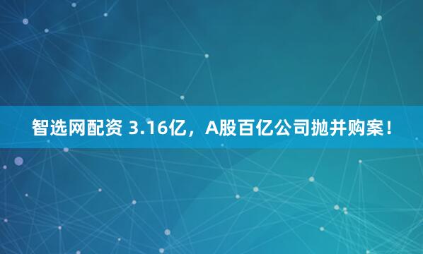智选网配资 3.16亿，A股百亿公司抛并购案！